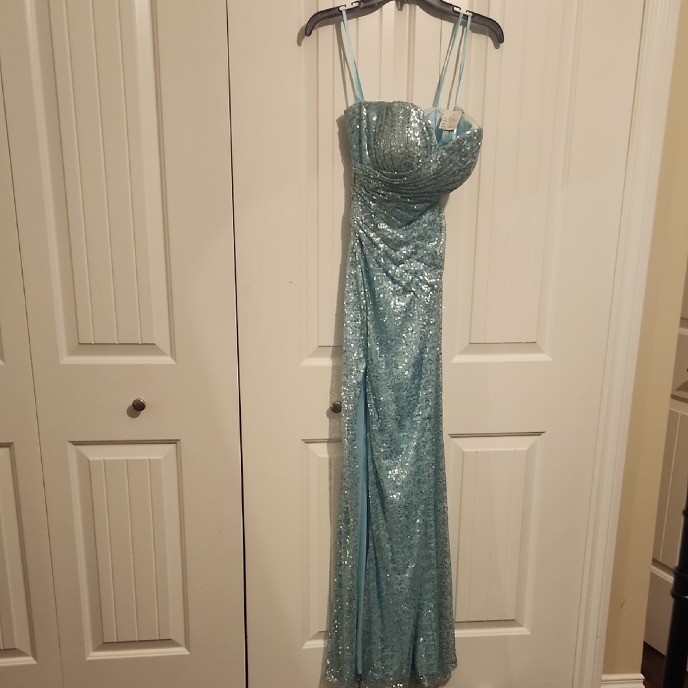 Elegant Aqua Sequin Gown